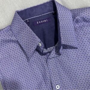 Zagiri men's XL button front l/s shirt, purple/white, sueded collar interior